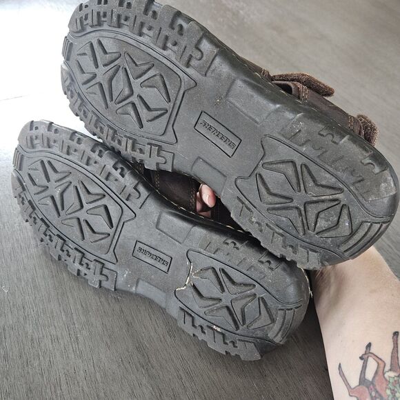Men's 8 M Skechers Brown Leather Open Toe Fisherman Sandals Hook Loop Shoes Y2K - Picture 5 of 7